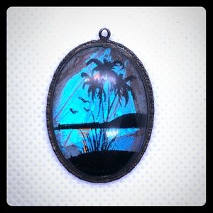 Vintage Art Deco Sterling & Butterfly Wing Pendant